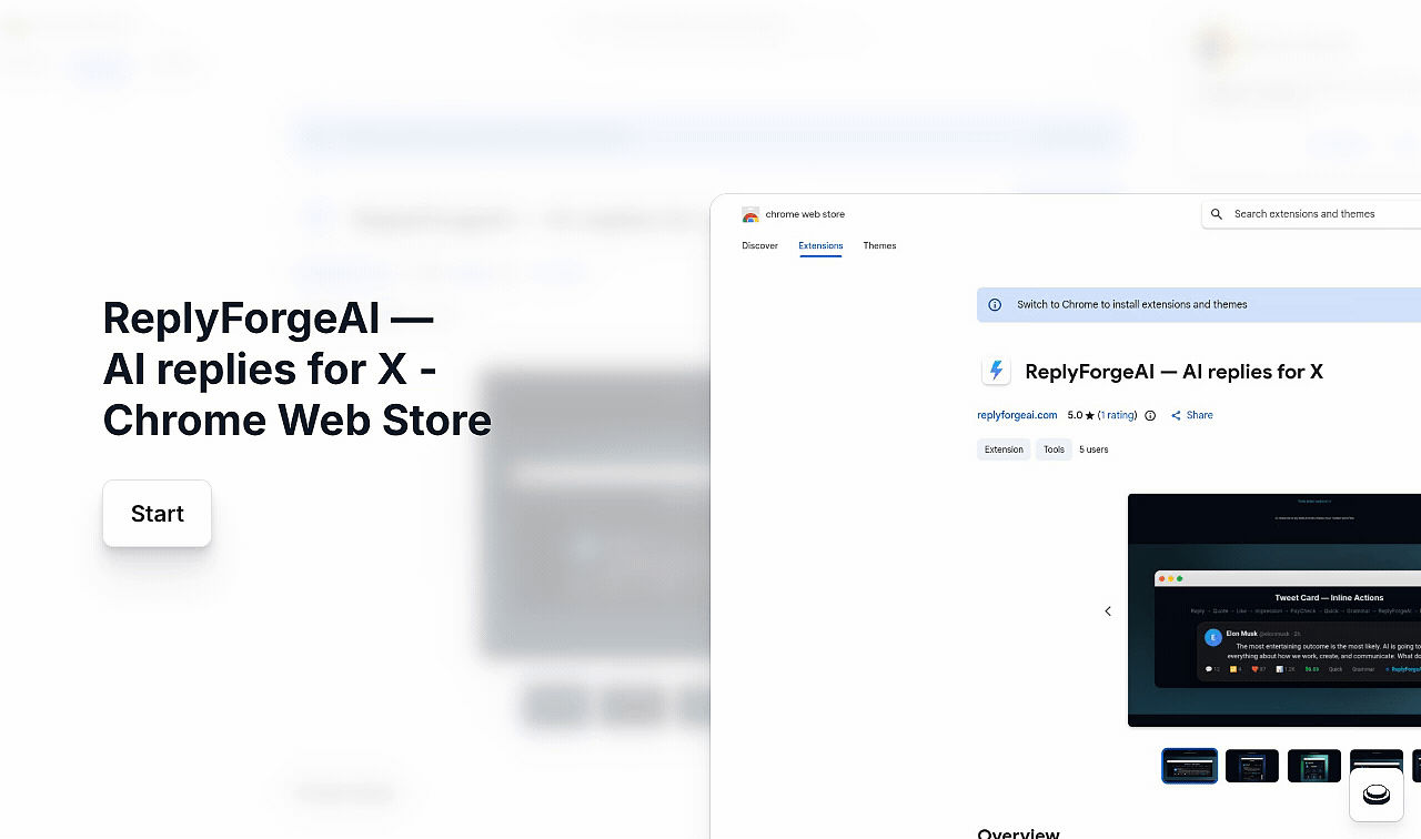 Animated preview of the ReplyForgeAI Chrome Web Store listing