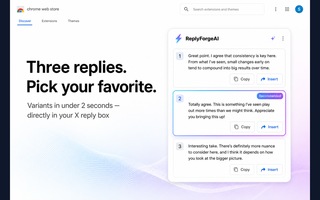 ReplyForgeAI generated reply variants